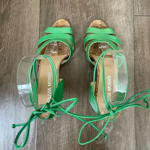 Olivia Morris Green Patent Leather Cork Heeled Sandals ~ Size 37.5