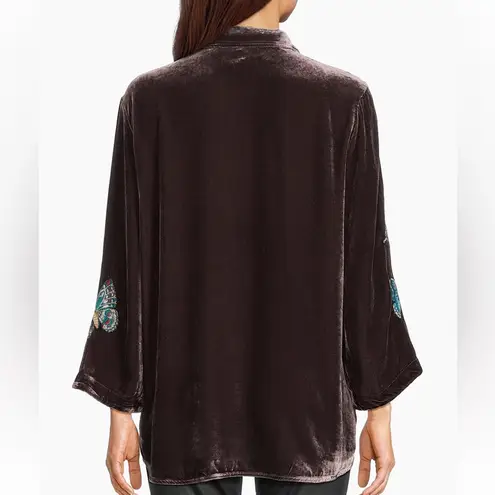 Johnny Was  Luciana Floral Butterfly Velvet Kimono Sleeve Shirt Coffee XXL NEW