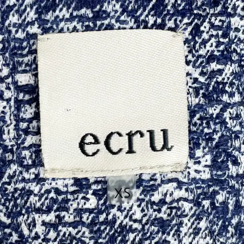 Ecru Blue Printed Fringe Trim Tweed Jacket Zip Blazer Women's Size XS