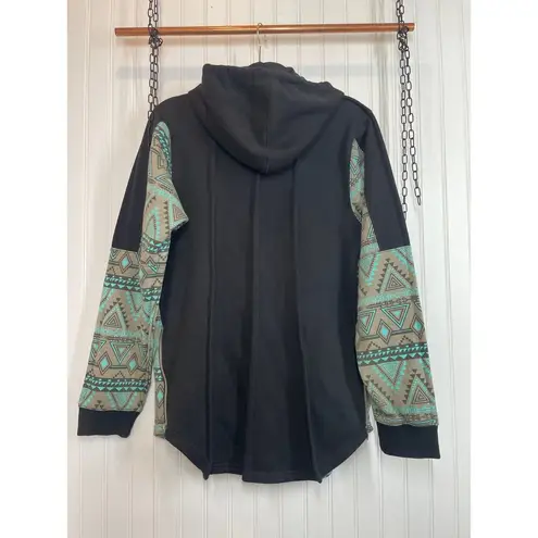 Focus Tribal Pattern Full Zip Hoodie Pocket Outdoor Loungewear Womens Size M Green Size M