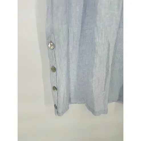 Tahari Blue Gauzy Coastal Elastic Waist Linen European Flax Maxi Button Skirt L