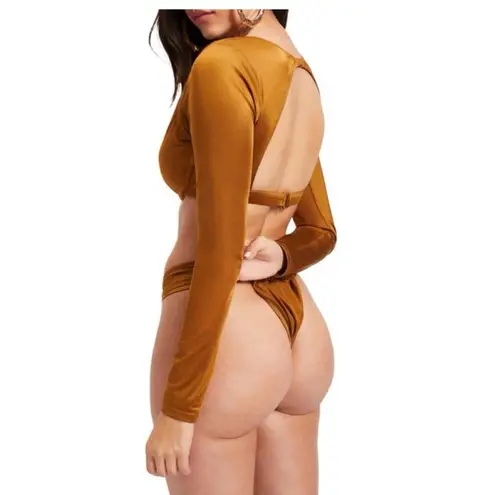 Good American NWT  Showoff Long Sleeve Underwire Bikini Top BRONZE BROWN  Gold