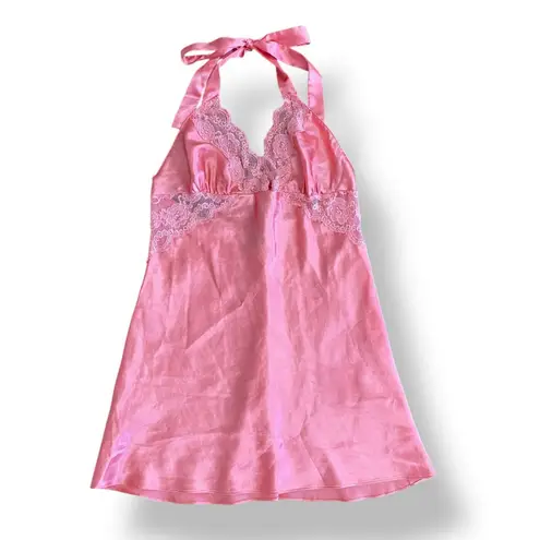 Frederick's of Hollywood Y2K Frederick’s of Hollywood Lace Halter Chemise Pink Slip Dress Lingerie M