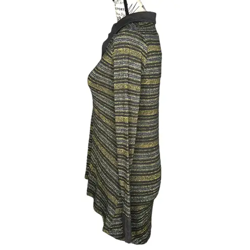 Laila Jayde (XS) Shimmer Stripe Collar Long Sleeve High Low Metallic Knit Top Black