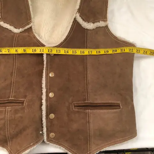 Vintage Sears Brown Western leather suede jacket coat vest shirt top white faux fur sherpa REVERSIBLE w/two pockets #boho #country #indie #hippie #festival bohemian Size XL - Image 6