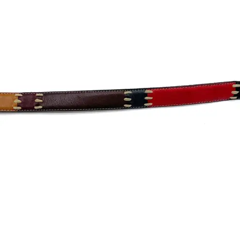 Dockers Womens M Colorblock Belt Western Brown Red Black Leather Brass