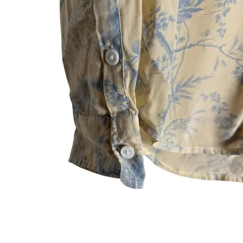 Equipment Femme Cream Blue Silk Floral Print Long Sleeve Button Up Blouse Large