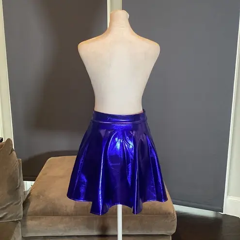 Women’s Shiny Blue Metallic Looking Flared Mini Skirt Size S