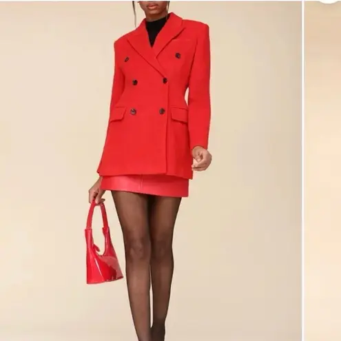 Avec Les Filles Hourglass Blazer Small Red Double Breasted Wool Holiday Chic