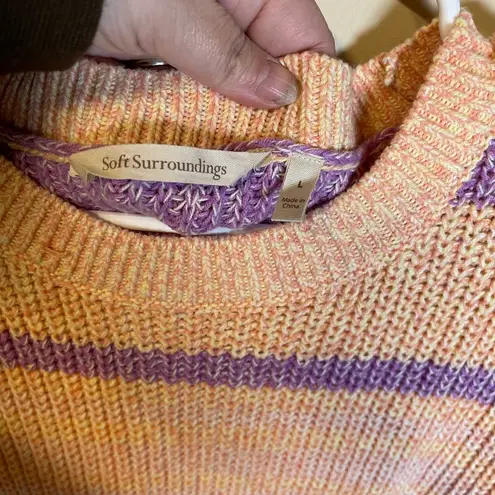 Soft Surroundings  Womens Blue Orange Striped Relaxed‎ Karlie Sweater Size Large - Image 3
