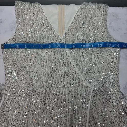 Cider New Women's Dress Size S Silver Beige Sequin Wrap Mini Party