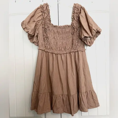 English Factory Mini Dress with Puff Sleeves Taupe