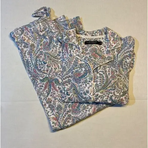 Ralph Lauren  Women's PAJAMA SET SMALL Blue Pink PAISLEY 3/4 Sleeve Top Pants