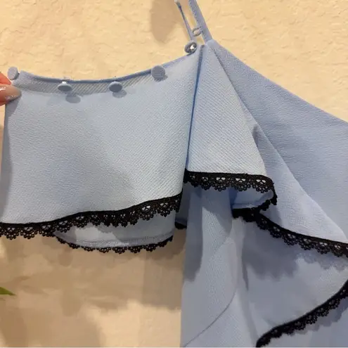 Adelyn Rae Blue Cold Shoulder Ruffle Blouse Top One Size NWOT