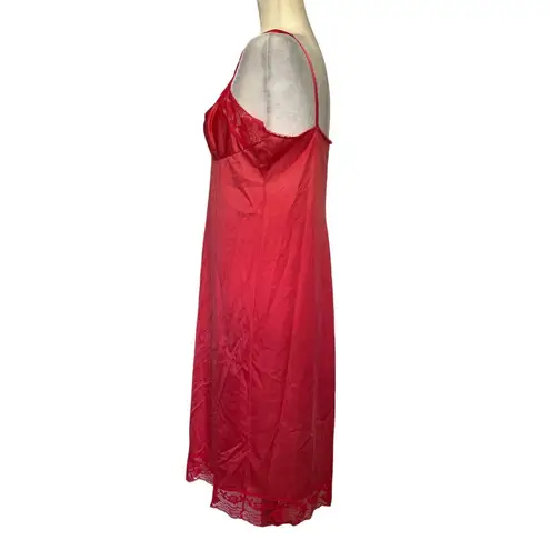 Vtg Kayser Full Slip Dress Sz 38 Bust Lace Coquette Babydoll USA 60s Y2K Pinup Red Size L