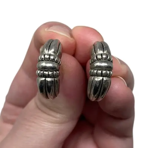 Premier Designs Vintage Signed Ornate Antiqued Hoop Post Earrings Silver Tone