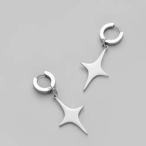 Titanium Steel Cross Star Dangle Drop Earrings for Men Women,Punk Hip Hop Silver