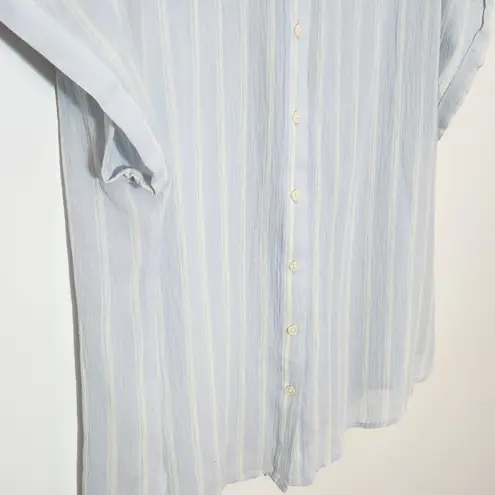 Ava & Viv Light Blue Striped Button-Up Shirt Size 2X Blue Stripe Sheer Top