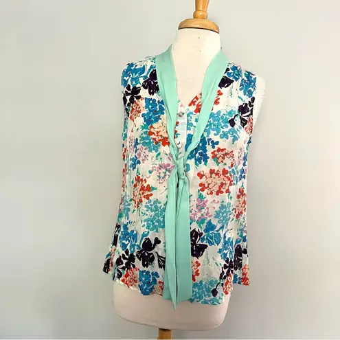 Annie Griffin Colorful Floral Silk Button Down Blouse Top size S