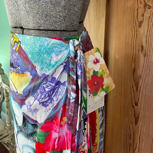 Jams World NWT Vintage Tahiti Wrap Bold Floral Hawaiian Midi Skirt Sz Medium
