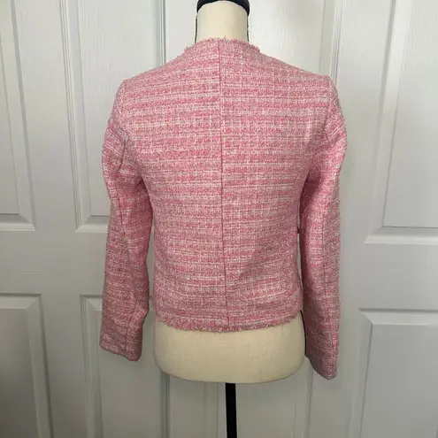 Maeve Anthropologie Pink Tweed Jacket Blazer Size 2 Y2K Preppy Office Pearls