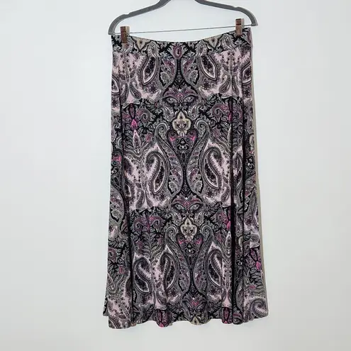 INC International Concepts Pink and Black Boho Paisley Print Maxi Skirt Size LP