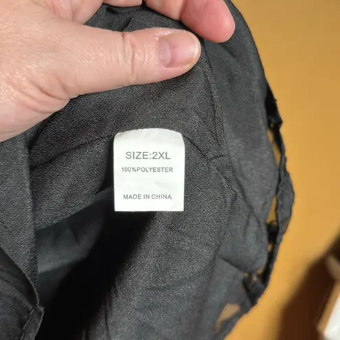 Mincib Summer Flowy Chiffon Loose Fit Square Neck Puff Sleeve Blouse Size 2X Black