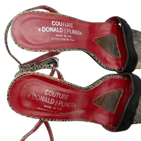 Vintage Donald J Pliner Couture Snakeskin Ankle Wrap Strappy Sandals Size 8.5 Black