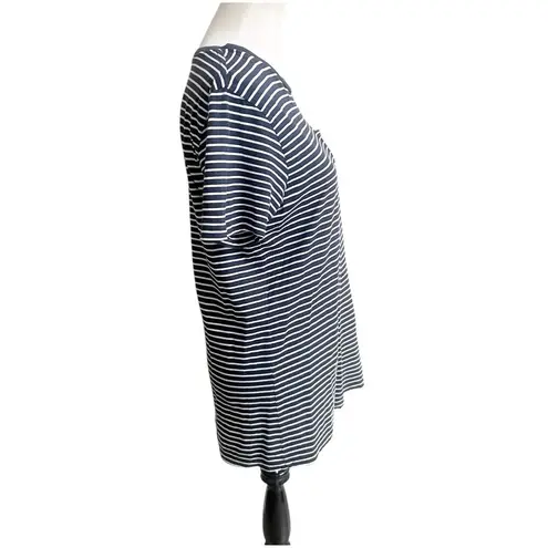 Club Monaco  Women’s Striped Tee One Pocket Size Small Navy White Crew Neck