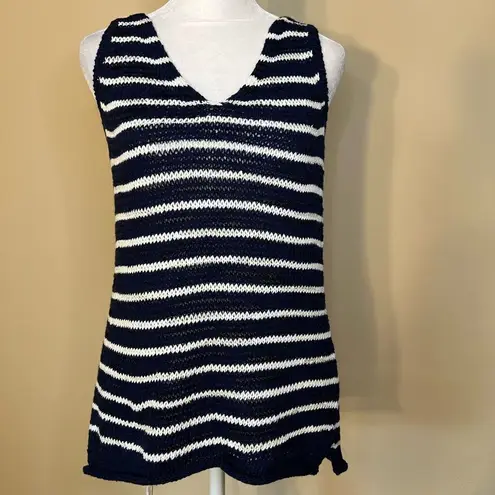 Caslon NWT! Navy White Knit Shimmer Shine Sleeveless Sweater Tank Top Blouse XS