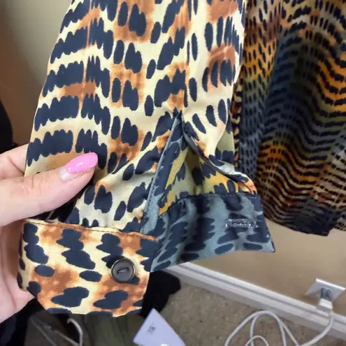 Veronica M Chiffon Dress Medium Blue Brown Animal Print Long Sleeve Office Wear