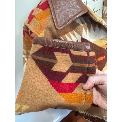 Pendleton Vintage Aztec Navajo Leather Wool blanket ranch car Coat jacket L