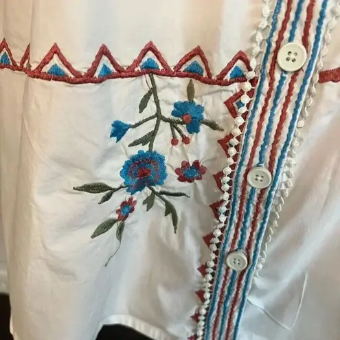 Eshakti Wayward Fancies floral Embroidered poplin button front shirt Size XL