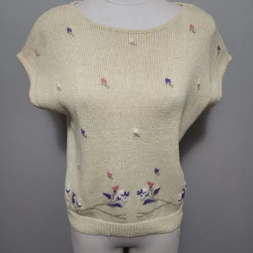 Cambridge Vintage Spirit yellow floral intarsia sweater size large