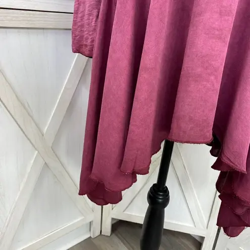 J. Bee Mixed Media Drop Waist Scarf Hem Knit Tunic Shirt Large Purple