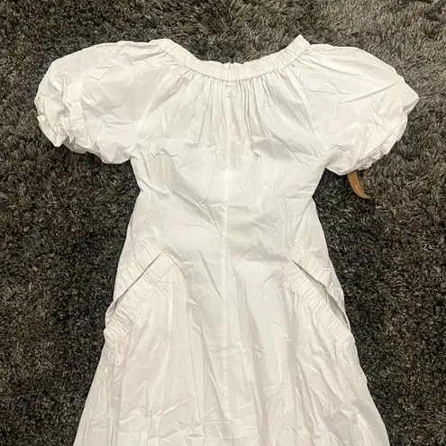 CAARA Puff Sleeve Off the Shoulder with Pockets Midi Dress in White, Size S White