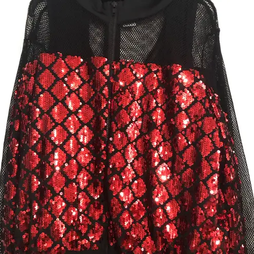 Awish dance costume large adult Red Sequin Jacket and Black ONE PIECE mesh detai