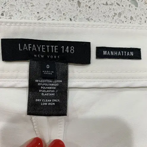 Lafayette 148 Size 0 Manhattan Pants Flat Front High Lo Ankle White Trousers