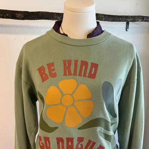 Desert Dreamer Green Oversized " Be Kind to Nature " Crewneck Sweater Size XS