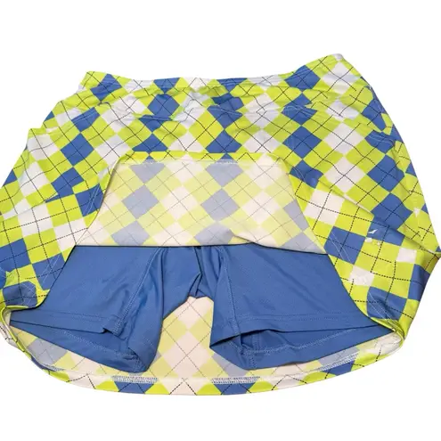 Jofit Skort Yellow Blue Short Lined Skirt Argyle Golf Tennis Athletic Large