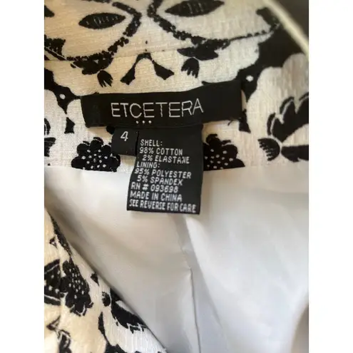 Etcetera  Floral Print Black White Belted Jacket Women's Size 4