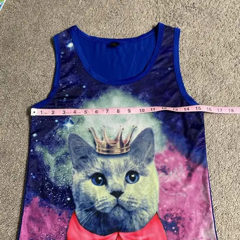 Blue Galaxy Queen Kitty Long Tank Top