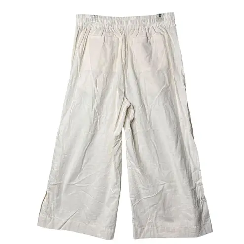 Halara Pants Womens XL White Pleated Wide Leg Cropped Elastic Waist Pockets