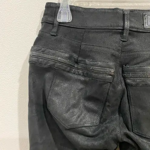 RTA Edgy Biker Rock and Roll Skinny 100% lambskin stretch leather Pants Black Size 24