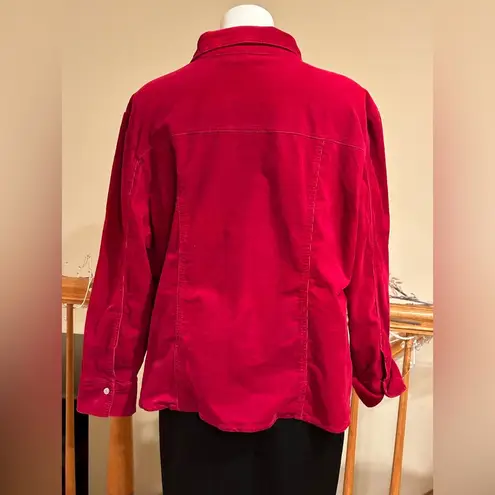 Dress Barn  Red Corduroy Collard Long Sleeve Button Down Metal Sz 18/19 98% Cotton