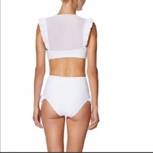 Avec Les Filles NWT Mesh Ruffle White Bikini Set sz L white polkadot mesh
