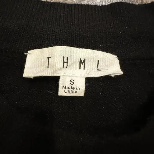 THML  Women’s S  Pullover Sweater Black Colorful Open Crochet Afghan Knit Collar