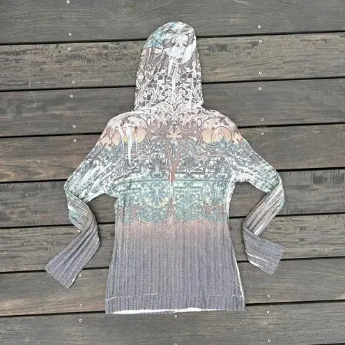 One World Y2K Brown/Green Ribbed Thin Sweatshirt Hoodie Earth Tones