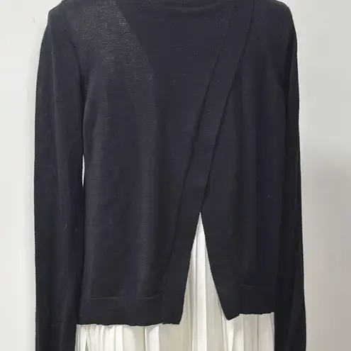 Fever Blouse Black White Pleated Bottom Scoop Neck Dark Romance Goth Academia L Size L