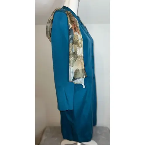 100% Silk Teal Blue Trench Blazer Shacket Women’s 10 Green